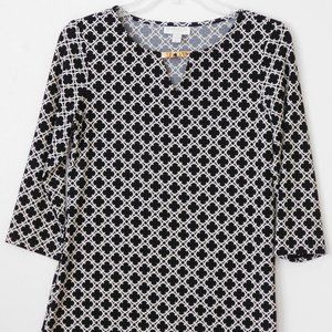 Charter Club Petite Black Geometric Blouse Sz PS